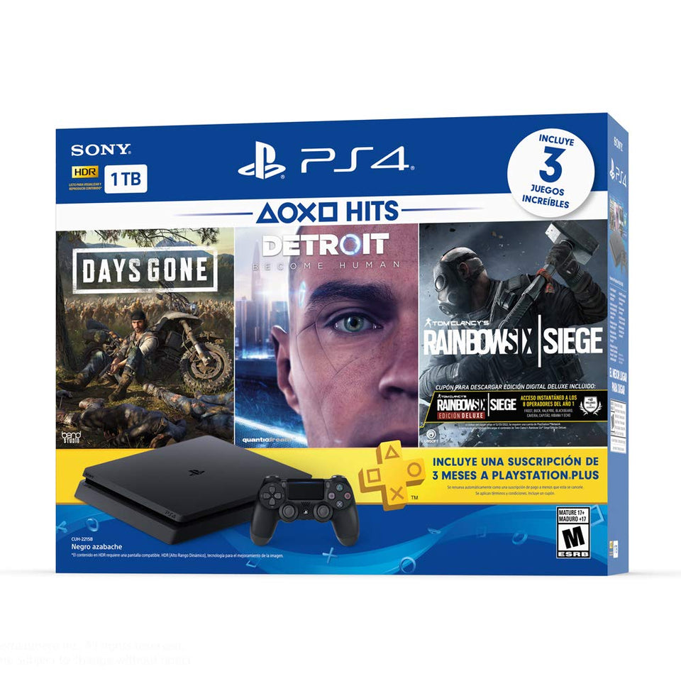 PlayStation 4 Hits 1TB con 3 juegos: Days Gone, Detroit: Become Human, Tom Clancy's Rainbow Six: Siege - Bundle Edition