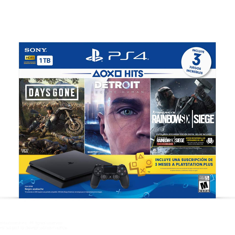 PlayStation 4 Hits 1TB con 3 juegos: Days Gone, Detroit: Become Human, Tom Clancy's Rainbow Six: Siege - Bundle Edition